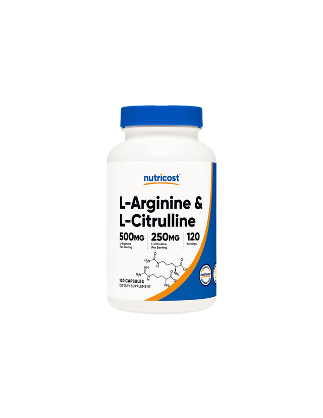 Тонус и енергия - Л-Аргинин + Л-Цитрулин  (L-Arginine + L-Citrulline), 550 mg + 250 mg/120 капсули Nutricost - Nutra Best Bulgaria