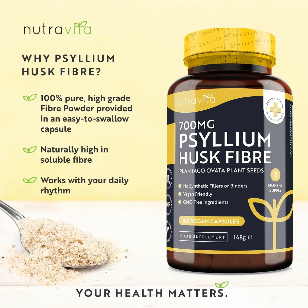 Psyllium Husk Fibre 700mg 180 Vcaps Nutravita - Nutra Best