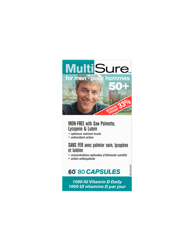 MultiSure® Men 50+ / Мултивитамини за мъже 50+ (с лутеин, ликопен и сао палмето), 80 капсули - Nutra Best Bulgaria
