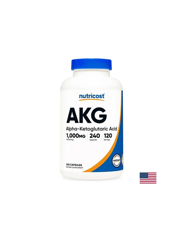 Енергия и мускулна маса - Алфа-кетаглутарова киселина (AKG), 500 mg х 240 капсу  Nutricost - Nutra Best Bulgaria