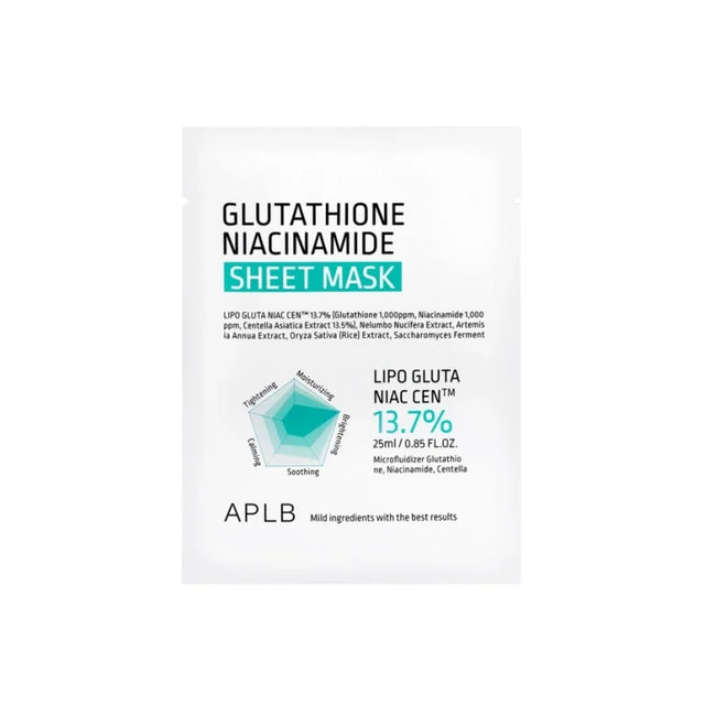 APLB - Glutathione Niacinamide, Beauty Sheet Mask, 1 sheet, 25ml  APLB - Nutra Best Bulgaria