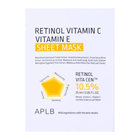 APLB - Retinol Vitamin C Vitamin E Sheet Mask - 1szt/25ml  APLB - Nutra Best Bulgaria