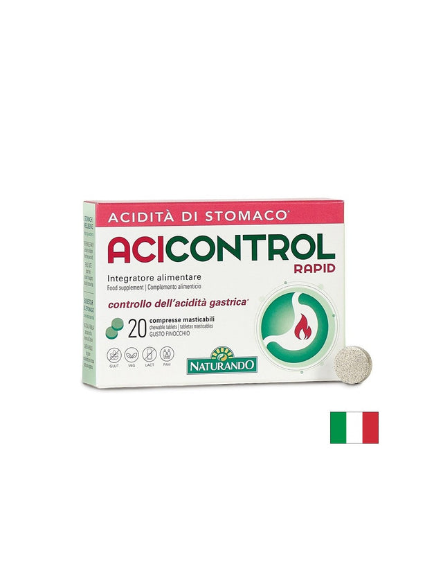 Формула при киселини и парене в стомаха с бързо действие, AciControl Rapid, 500 mg, 20 дъвчащи таблетки  Naturando - Nutra Best Bulgaria