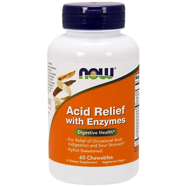 Acid Relief with Enzymes - 60 Дъвчащи таблетки  NOW Foods - Nutra Best Bulgaria