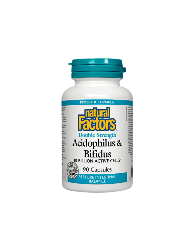 Acidophilus & Bifidus 10 Billion Active Cells Double Strength / Ацидофилус бифидус, 10 милиарда активни пробиотици, 90 капсули  Natural Factors - Nutra Best Bulgaria