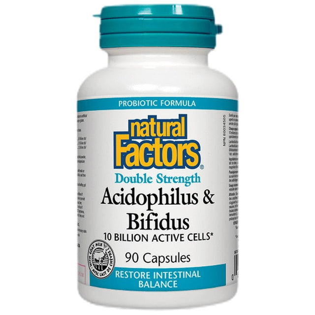 Acidophilus & Bifidus Double Strength | 10 Billion Active Cells - 90 капсули  Natural Factors - Nutra Best Bulgaria