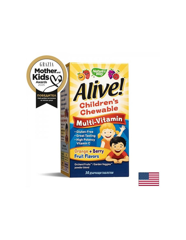 Alive! Children's Chewable Multi-Vitamin Tablets - 30 Дъвчащи таблетки  Alive - Nutra Best Bulgaria