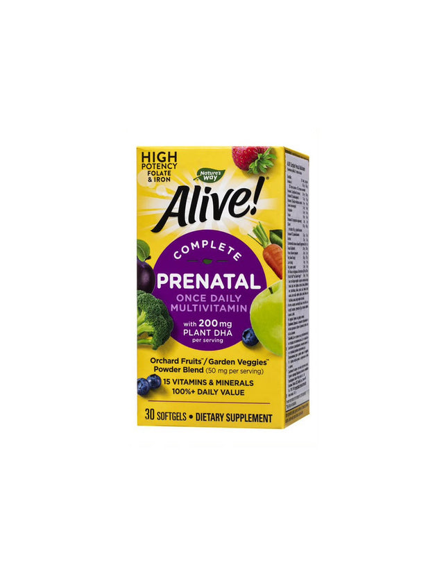 Alive! Complete Prenatal Multivitamin Алайв! - Мултивитамини за бременни и кърмещи жени (с растителна DHA), 30 софтгел капсули Nature’s Way  Alive - Nutra Best Bulgaria