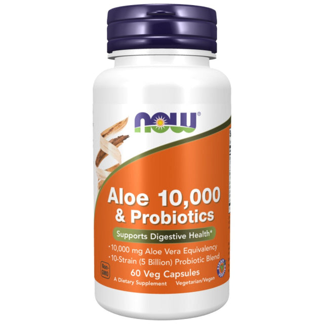 Aloe Vera 10,000 & Probiotics - 60 капсули  NOW Foods - Nutra Best Bulgaria