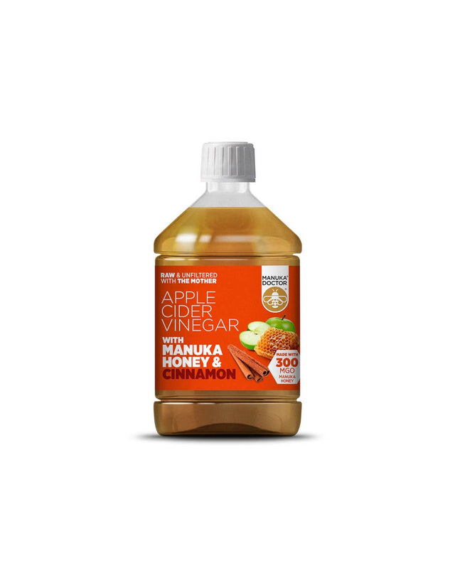 Ябълков оцет + мед от манука и канела - Apple Cider Vinegar with Manuka Honey & Cinnamon (300 MGO), 500 ml  Manuka Doctor - Nutra Best Bulgaria