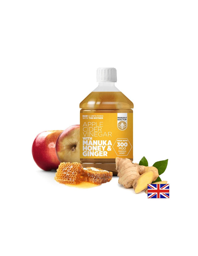 Ябълков оцет + мед от манука и джинджифил - Apple Cider Vinegar with Manuka Honey & Ginger (300 MGO) , 500 ml  Manuka Doctor - Nutra Best Bulgaria