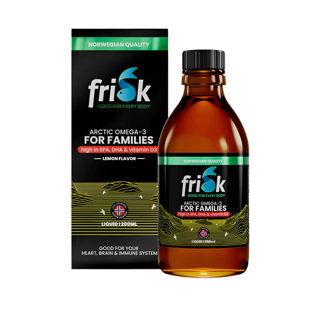 Arctic Liquid – Течни Омега-3 – Лимонов Вкус / 100% Дива Треска от Норвегия – 200 мл  Frisk - Nutra Best Bulgaria