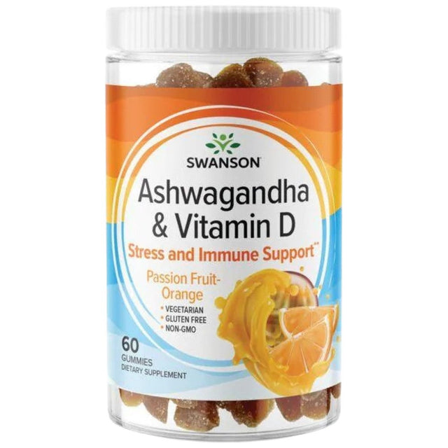 Ashwagandha Gummies with Vitamin D | Passion Fruit Orange 60 Дъвчащи таблетки  Swanson - Nutra Best Bulgaria