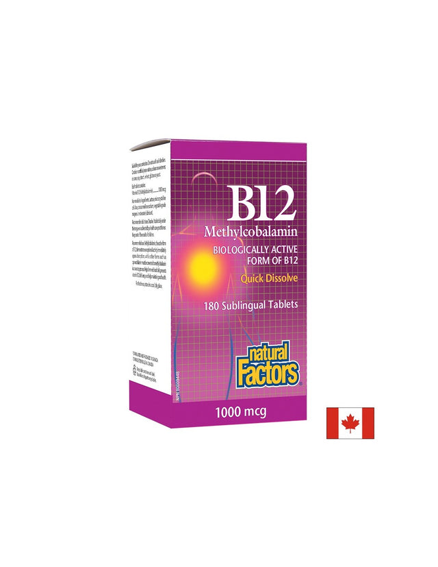 B12 Methylcobalamin/ Витамин В12 (метилкобаламин) x 180 сублингвални таблетки Natural Factors  Natural Factors - Nutra Best Bulgaria
