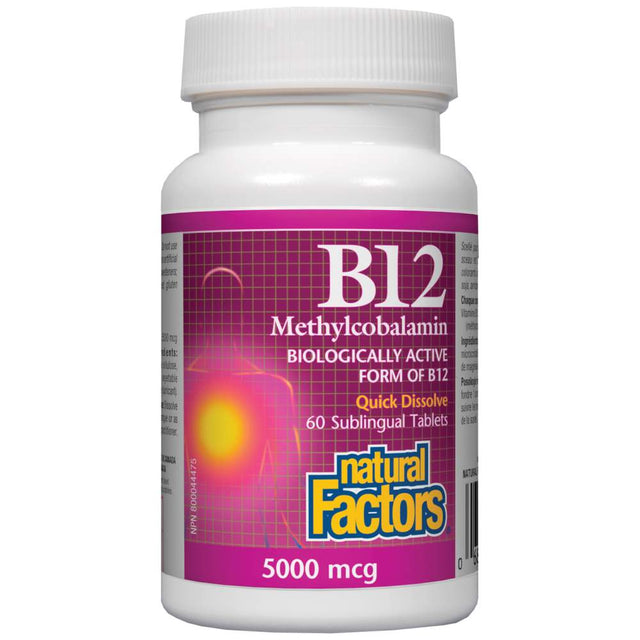 B12 Methylcobalamin 5000 mcg - 60 Дъвчащи таблетки  Natural Factors - Nutra Best Bulgaria