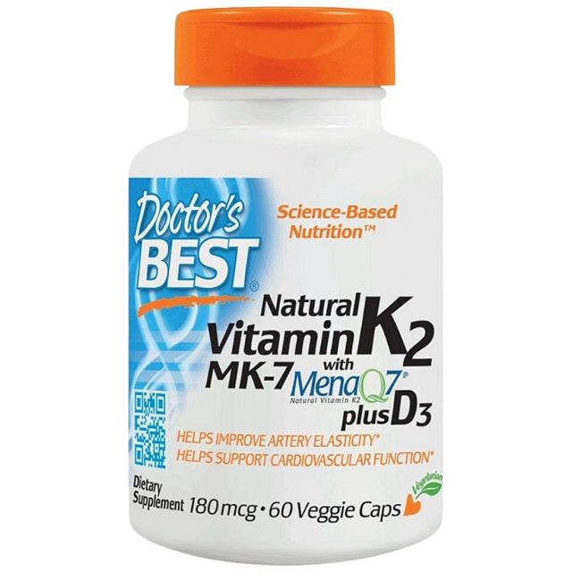 BEST Natural Vitamin K2 MK-7 180 mcg | Plus D-3 - 60 капсули  Doctor’s Best - Nutra Best Bulgaria