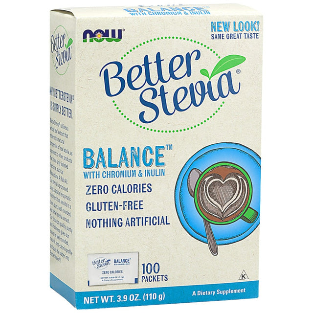 Better Stevia® Balance™ | with Chromium & Inulin - 100 Пакета  NOW Foods - Nutra Best Bulgaria