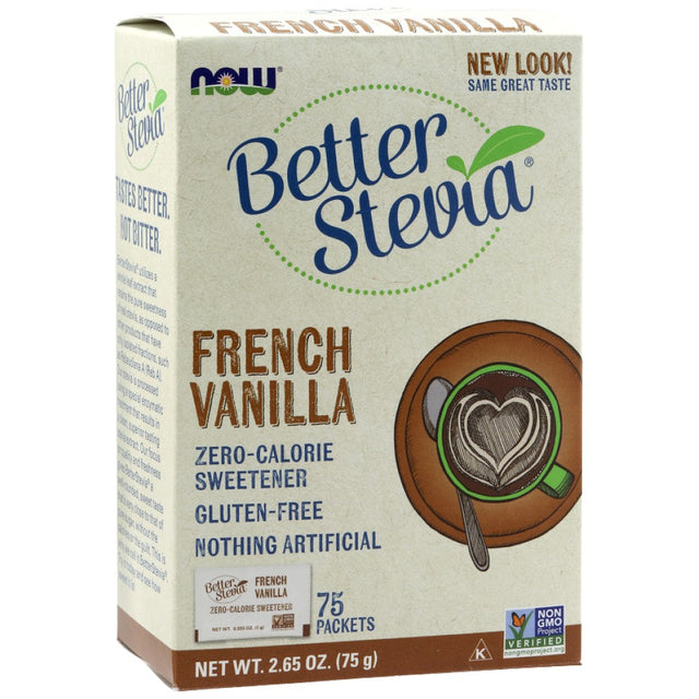 Better Stevia® Packets | French Vanilla - 75 Пакета  NOW Foods - Nutra Best Bulgaria