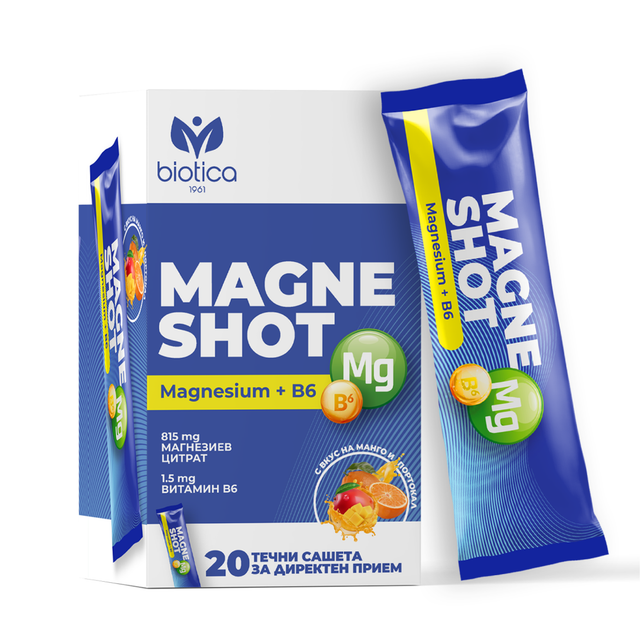 Biotica - Magne Shot Течен магнезий с Витамин B6 x20 сашета - Nutra Best