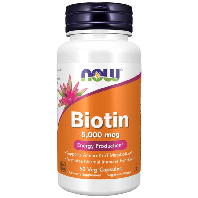 Biotin 5000 mcg - 60 капсули  NOW Foods - Nutra Best Bulgaria