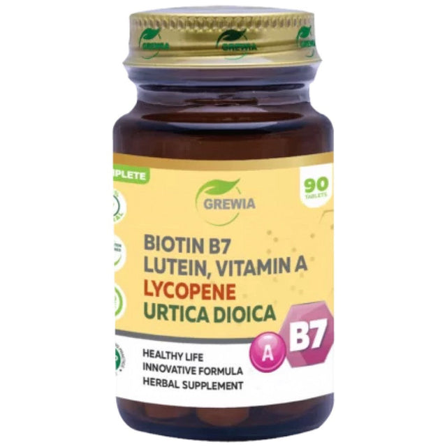Biotin B7, Lutein, Vitamin A, Lycopene & Urtica Dioica - 90 Таблетки  Grewia - Nutra Best Bulgaria