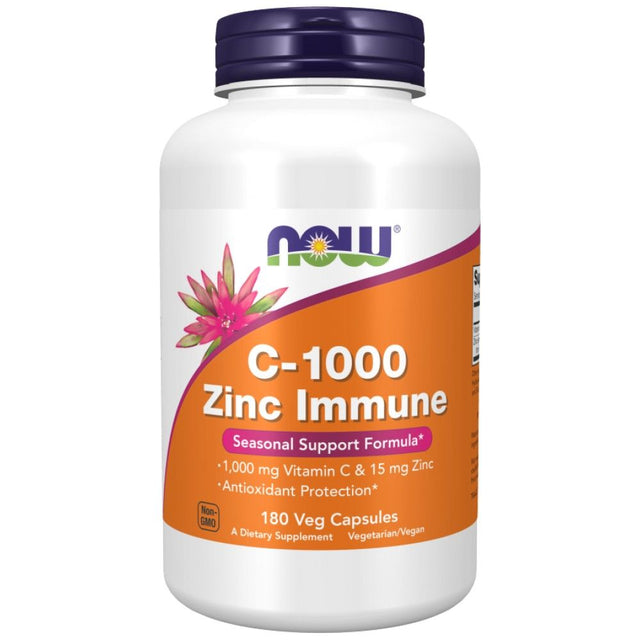 C-1000 Zinc Immune | Vitamin C + Zinc Bisglycinate - 180 капсули  NOW Foods - Nutra Best Bulgaria