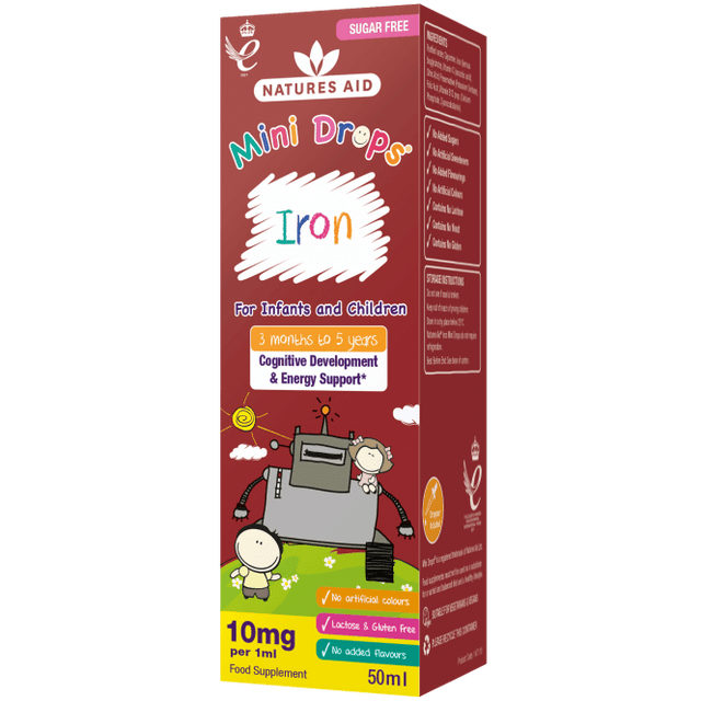 Желязо + Витамин C + Витамин B12 + Фолиева киселина капки за деца (Mini Drops Iron) 50мл NaturesAid  Natures Aid - Nutra Best Bulgaria