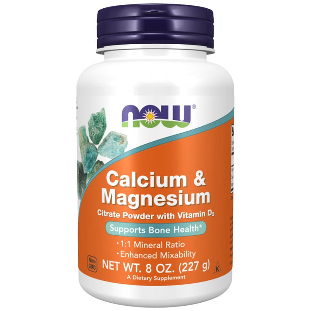 Calcium & Magnesium Citrate Powder with Vitamin D3 - 227 грама  NOW Foods - Nutra Best Bulgaria