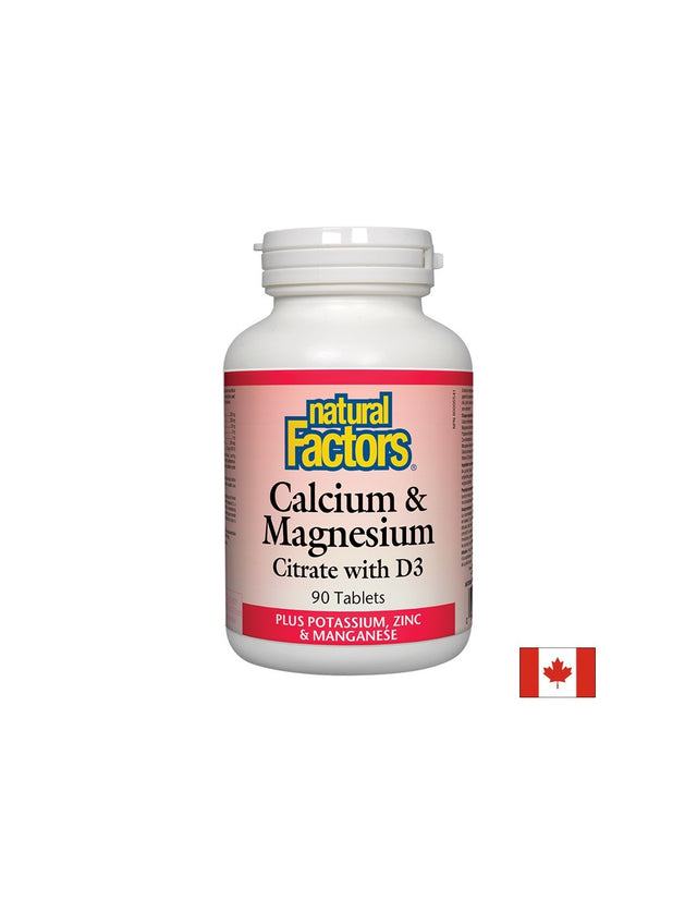 Calcium & Magnesium Citrate with D3 - 90 Таблетки  Natural Factors - Nutra Best Bulgaria