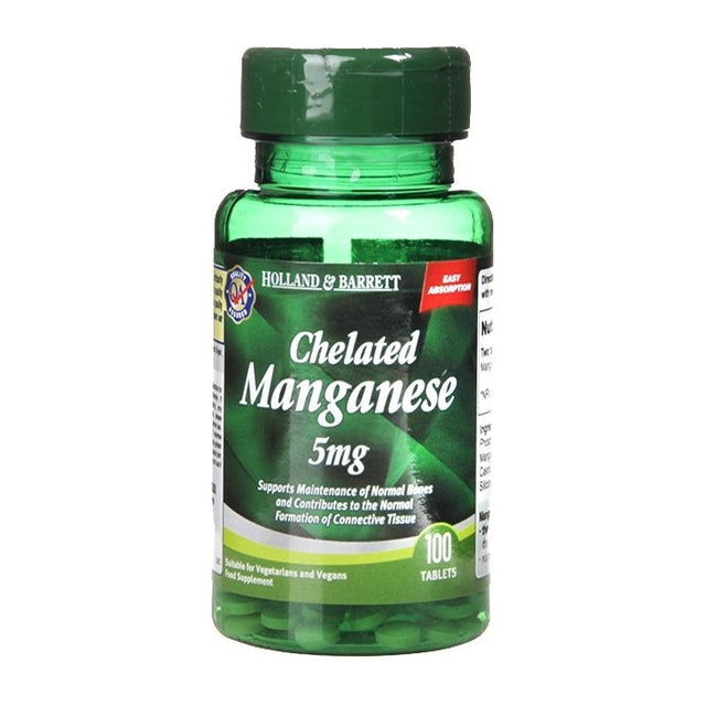 Манган хелатиран (Chelated Manganese) 5мг 100 таблетки HOLLAND & BARRETT  Holland & Barrett - Nutra Best Bulgaria