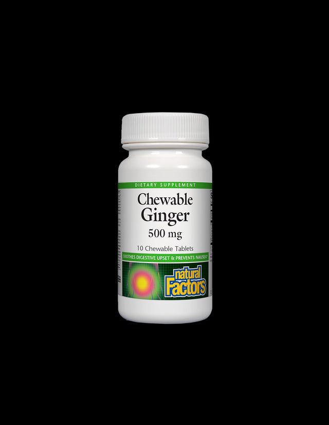 Chewable Ginger 500 mg - 10 Дъвчащи таблетки  Natural Factors - Nutra Best Bulgaria