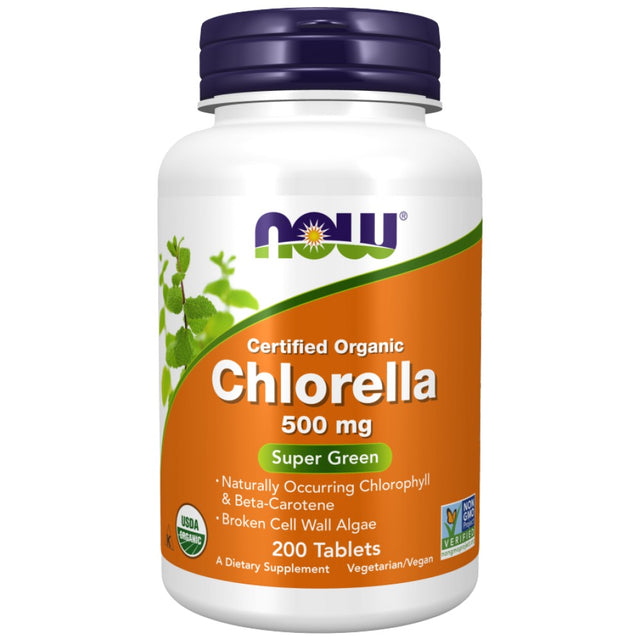 Chlorella Organic 500 mg - 200 Таблетки  NOW Foods - Nutra Best Bulgaria