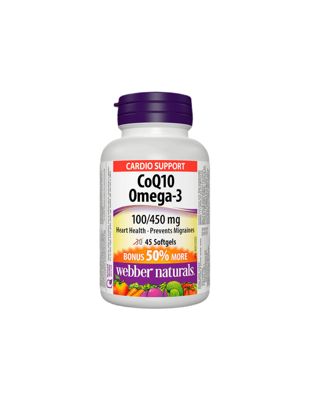 CoQ10 & Omega-3/ Коензим Q10 100 mg + Omega-3 450 mg x 45 софтгел капсули  Webber Naturals - Nutra Best Bulgaria