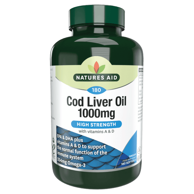 Масло от черен дроб на треска (Cod Liver Oil) 1000мг 180 меки капсули NaturesAid  Natures Aid - Nutra Best Bulgaria