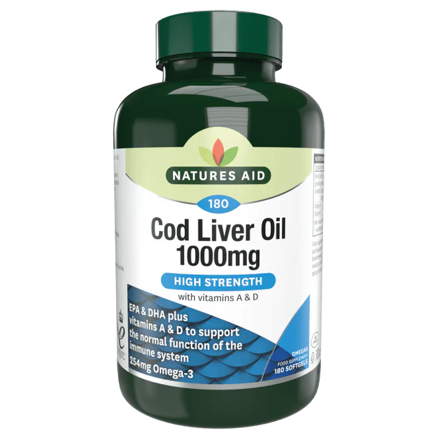 Масло от черен дроб на треска (Cod Liver Oil) 1000мг 180 меки капсули NaturesAid - Nutra Best