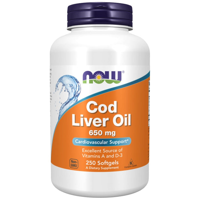 Cod Liver Oil 650 mg - 250 Гел капсули  NOW Foods - Nutra Best Bulgaria