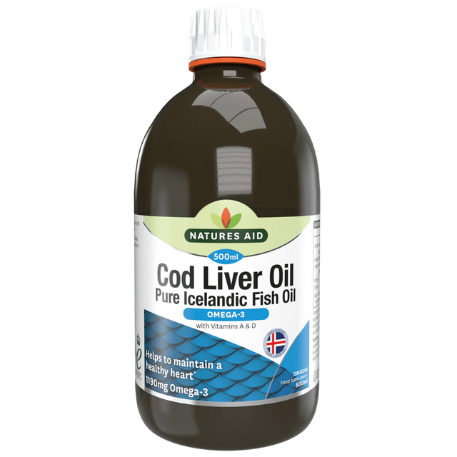 Масло от черен дроб на треска (Cod Liver Oil Liquid) 500мл NaturesAid - Nutra Best