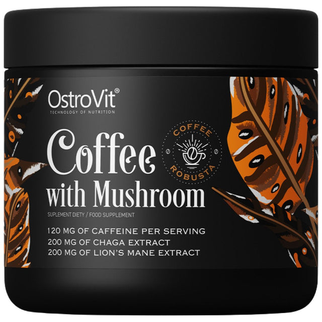 Coffee with Mushroom | Natural Robusta with Chaga, Lion's Mane, Caffeine and L-Theanine 150 грама  OstroVit - Nutra Best Bulgaria
