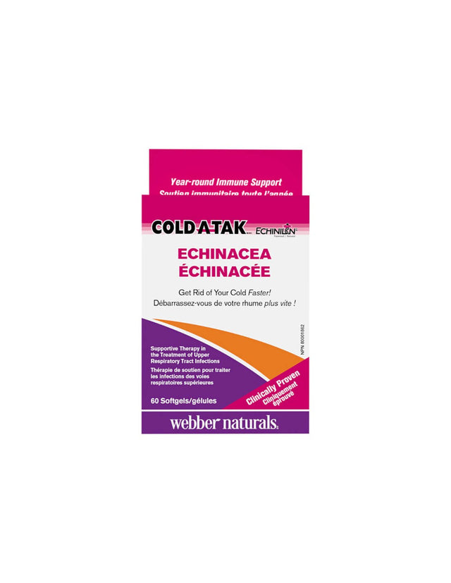 Cold-A-Tak® Ehinacea – Ехинацея, 250 mg – При настинка и грип, 60 софтгел капсули  Webber Naturals - Nutra Best Bulgaria