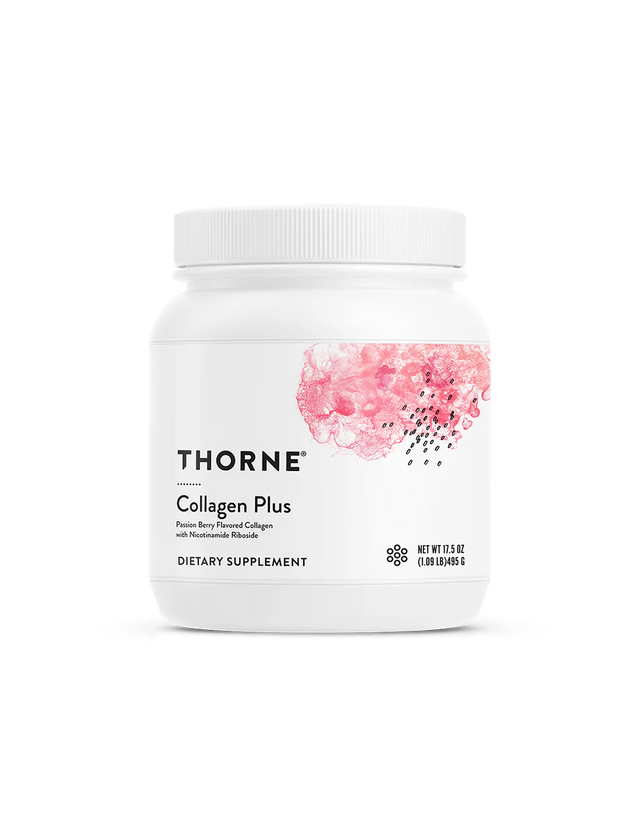 Колаген, серамиди и никотинамид рибозид - Collagen Plus – за сияеща кожа и здрава коса, 495 g, прах с аромат на маракуя  Thorne - Nutra Best Bulgaria