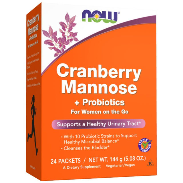 Cranberry Mannose + Probiotics | For Women on the Go - 24 x 6 грама  NOW Foods - Nutra Best Bulgaria