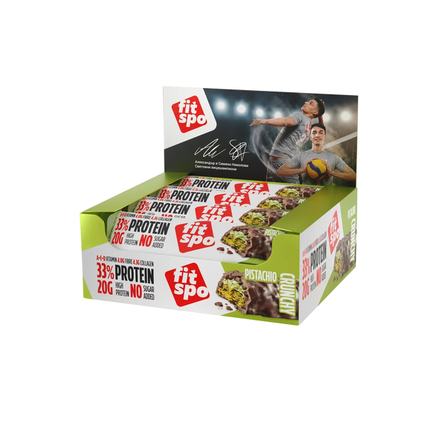 Crunchy Protein Bar Пистачио 33% Протеин /12 x 60 г/  FitSpo - Nutra Best Bulgaria
