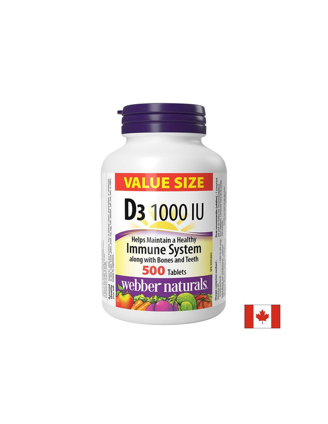 Здрави кости и силен имунитет - Витамин D3 1000 IU, 500 таблетки  Webber Naturals - Nutra Best Bulgaria