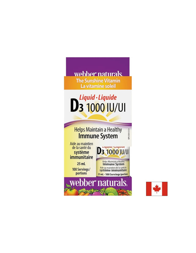 Витамин D3 /течен/ 1000 IU x 25 ml, 100 дози Webber Naturals  Webber Naturals - Nutra Best Bulgaria