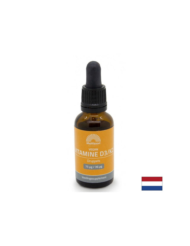 Кости и стави - Витамин D3 (300 IU) + K2 (3.6 µg) Веган, 25 ml капки  Mattisson Healthstyle - Nutra Best Bulgaria