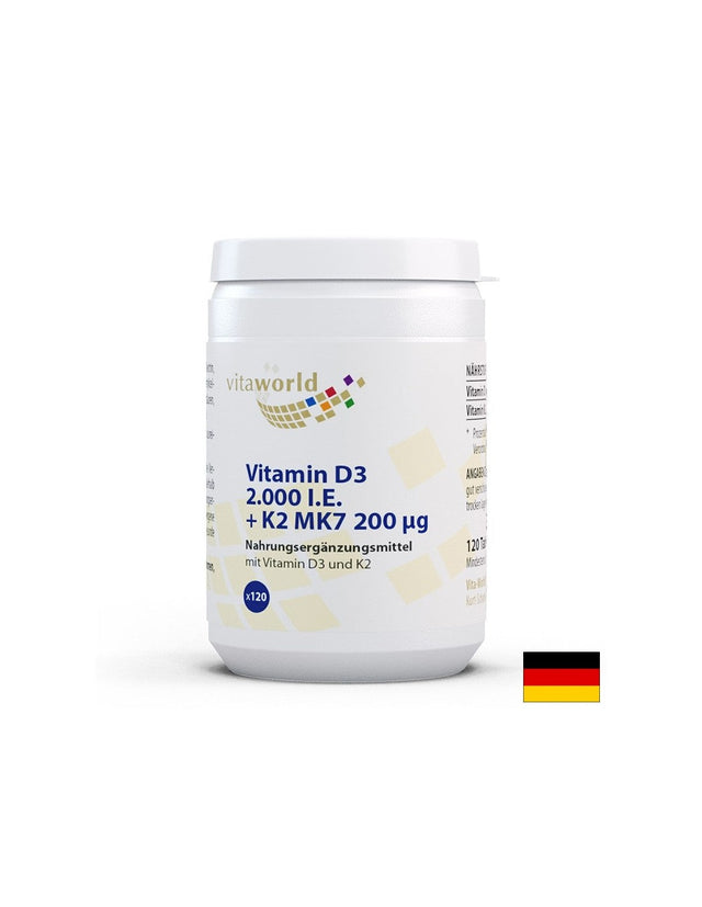 Костна система - Витамин D3 50 µg + K2 МК7 200 µg, 120 таблетки  Vita World - Nutra Best Bulgaria