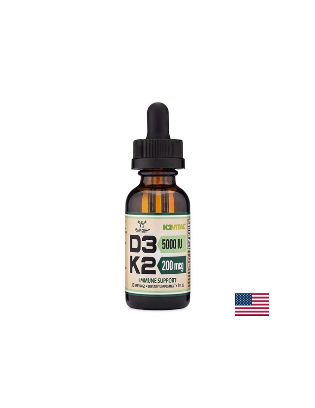 Грижа за костите - Витамин D3 5000 IU + K2 200 µg, капки, 29.6 ml  Double Wood - Nutra Best Bulgaria