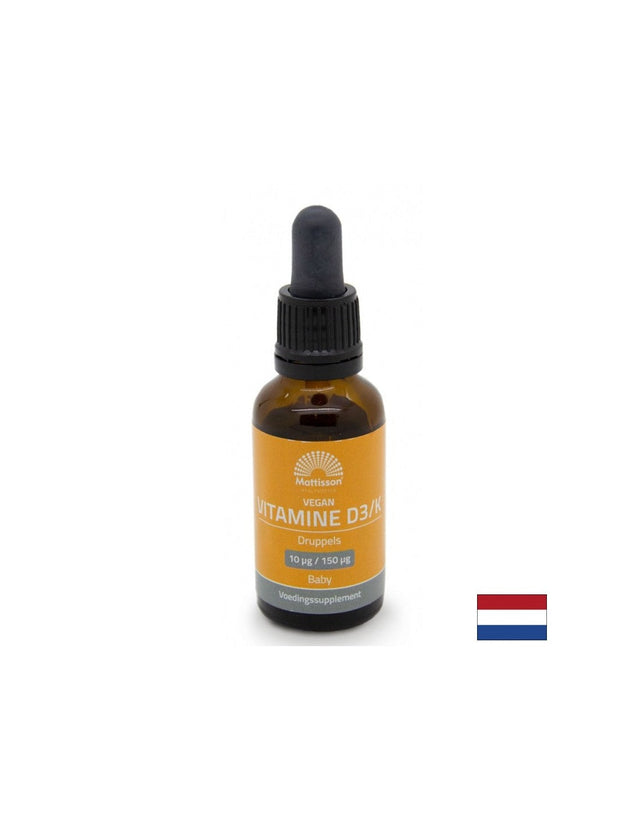 Кости и зъби - Витамин D3 K2 (за деца) веган, 10mcg/150mcg х 25 ml капки  Mattisson Healthstyle - Nutra Best Bulgaria