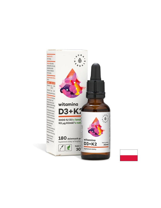 Кости и зъби - Витамин D3 + K2, 30 ml капки Aura Herbals  Aura Herbals - Nutra Best Bulgaria