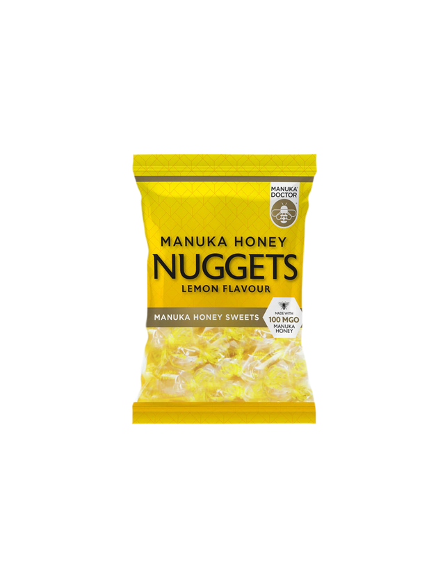 Manuka Honey Nuggets Lemon Flavour made with 100 MGO Manuka Honey / Бонбони за смучене с мед от манука с вкус на лимон, 120 g - Nutra Best Bulgaria